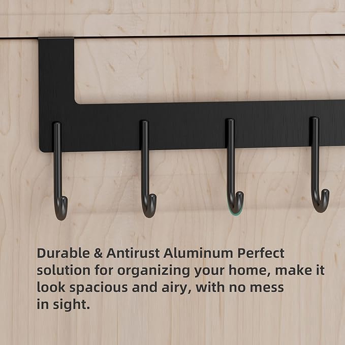 Over Door Hanger, Metal Over The Door Hook Rack with 5 Hooks, Towel Rails for Hanging Towel Robe Coat Bathroom Bedroom Grey