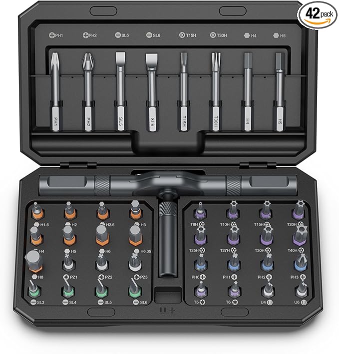Bomivoi 42 in 1 Magnetic Screwdriver Set, DIY Ratchet Screwdriver Set, Multi Bit Magnetic Drive Set, Detachable Ratchet Handle, Portable Compact Repair Tool Kit for Furniture Computer Bicycle Black