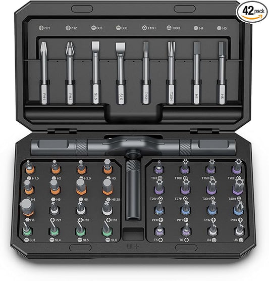 Bomivoi 42 in 1 Magnetic Screwdriver Set, DIY Ratchet Screwdriver Set, Multi Bit Magnetic Drive Set, Detachable Ratchet Handle, Portable Compact Repair Tool Kit for Furniture Computer Bicycle Black