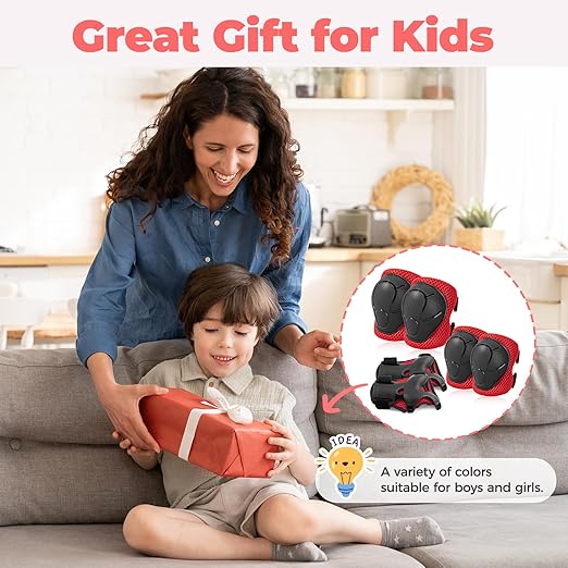 BOSONER Basic Kids Protective Gear: Kids Knee Pads and Elbow Pads with Wrist Guards Set for 3-15 Years - Design for Roller Skates, Cycling, BMX Bike, Skateboard, Inline Skating, Scooter Riding Sports