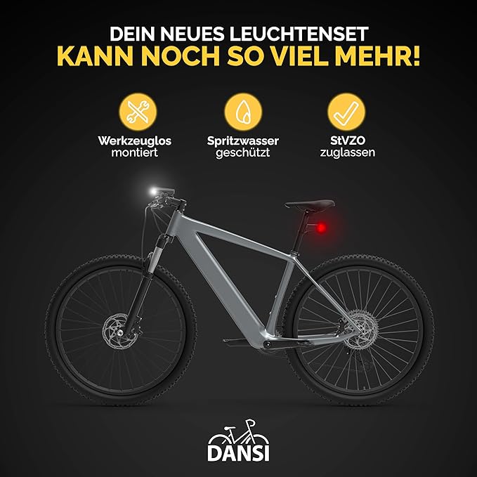 DANSI Bike Lights for Night Riding, Super Bright with Flashing Functions. Easy to Install Bike Light Set, Bike Accessories for Men Women Kids Road Mountain Cycling Bicycle Accessories Bicycle Light