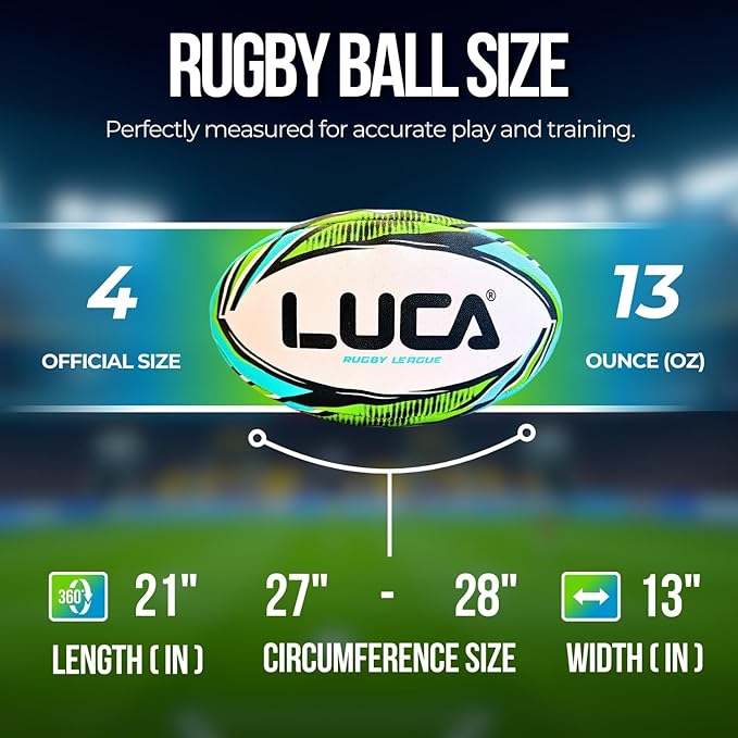 LUCA League Rugby Ball Size 4 & 5 | Hand Stitched, 3-Ply Durable Construction | Super Grip Texture | Training & Match Play Rugby Ball