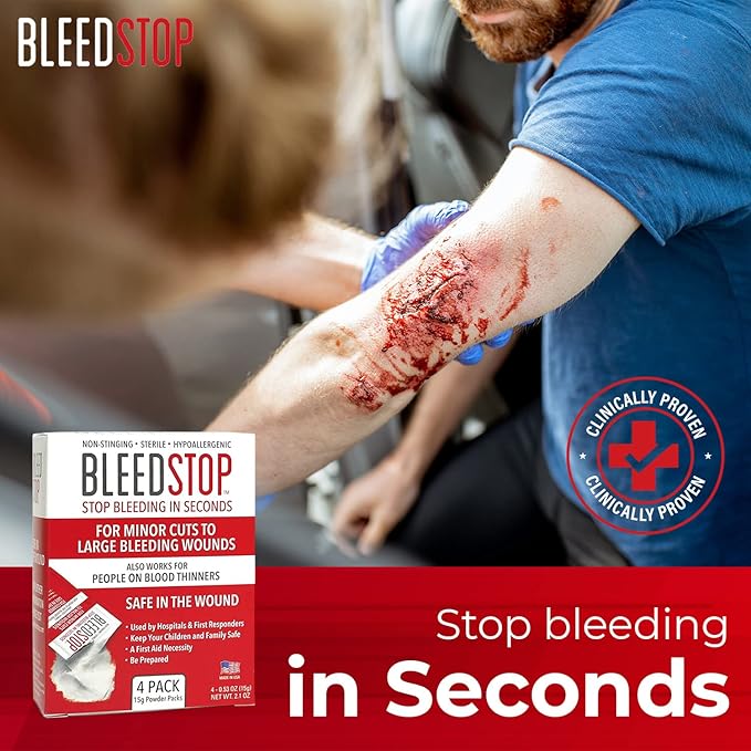 BleedStop応急処置止血パウダー – 重度の傷や鼻血に素早く血液凝固、150g – 血液凝固阻止薬服用中の患者にも安全