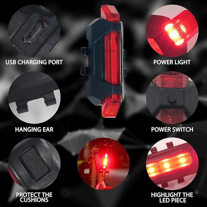 Super Bright Rechargeable Bike Light Set, 4+4 Modes,Powerful Bicycle Front Headlight and Back Taillight,18+ hrs, IPX6 Waterproof Bike Lights for Night Riding, Bike Light for Road Mountain Cycling