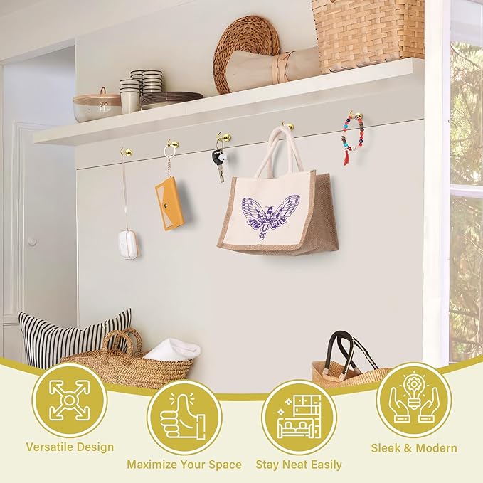 Magnetic Hooks, Heavy Duty Magnets with Hook, 30lbs Magnetic Hooks for Hanging Mugs, Magnetic Cruise Hooks for Cabins, Lock Accessories, Home, Classroom (Gold, Pack of 8)