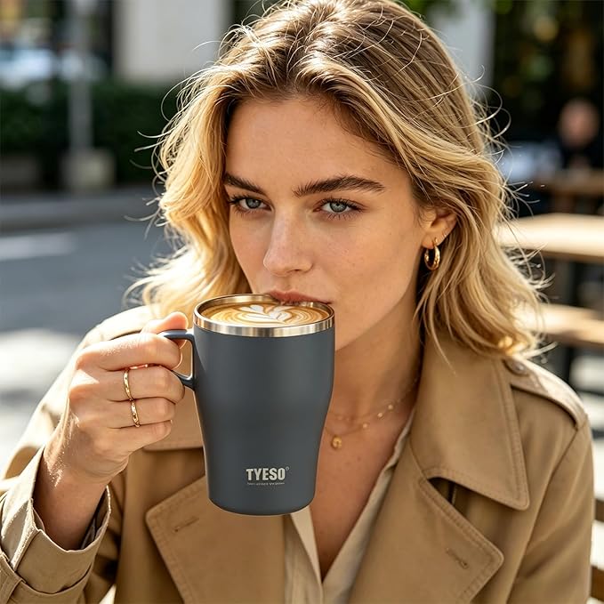 TYESO Coffee Mug,Insulated Tumbler with Lid,Vacuum Insulated Mug Double Wall Stainless Steel OfficeTumbler Cup (Gray, 13 oz)