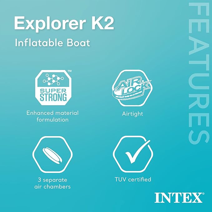 Intex 68307EP Explorer K2 インフレータブルカヤックセット：デラックス86インチアルミオールと高出力ポンプ付き – 超強力PVC – 背もたれ付き調節可能シート – 2人用 – 耐荷重400ポンド