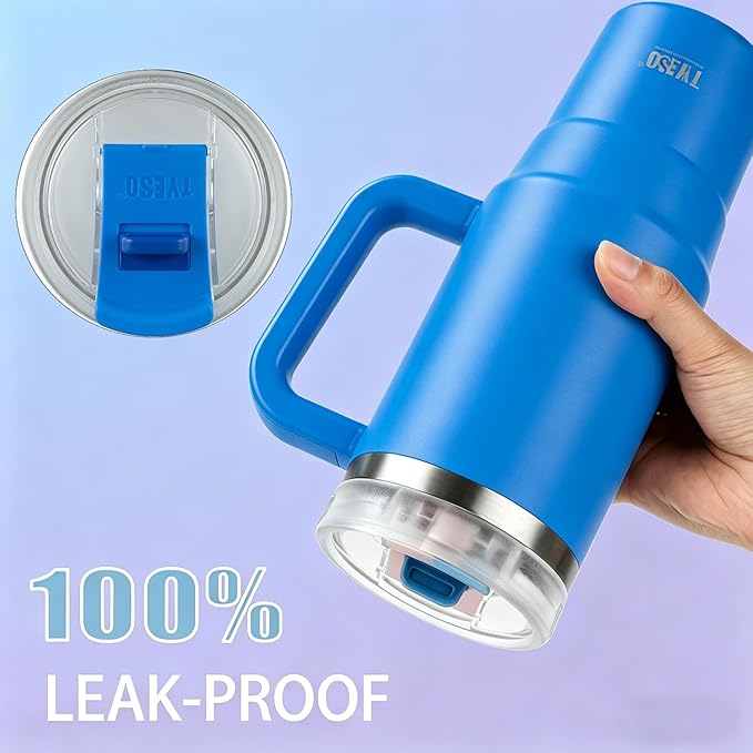TYESO Vacuum Insulated Tumbler Water Bottle Cold Insulation Stainless Steel Bottle Straw Handle Mug Double Wall Wide Mouth (KLEIN BLUE, 40 oz)