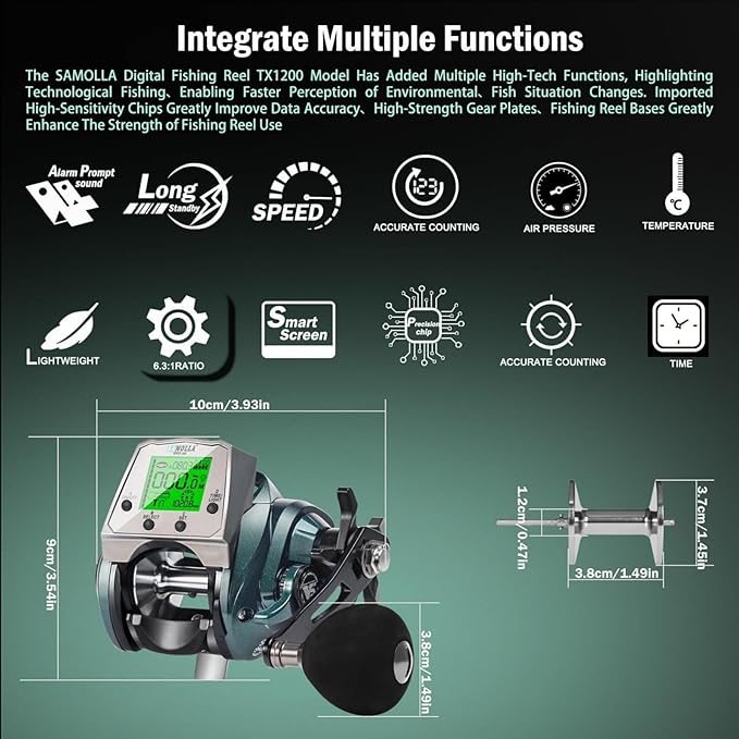 Digital Baitcasting Fishing Reel with LCD Display,8 oz Ultralight Electric Baitcaster Reel, 22-35 Lb Max Drag,6.3:1/7.2:1 Gear Ratio,Left/Right Handed,Compact Design for Freshwater & Saltwater