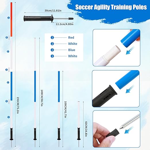 6 Pcs Pole Bending Poles for Horses with Bag, 6FT Adjustable Poles Training Equipment for Horse and Dog,Soccer Equipment for Training(Blue)