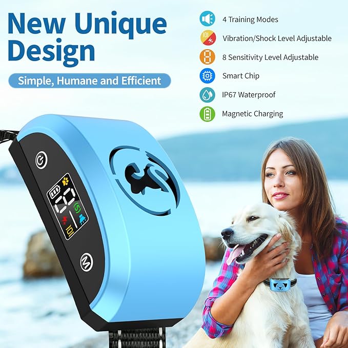 Anti Barking Collar for Large Medium Dogs 15-120 lbs, No-Bark Dog Collars Vibration Stop Barking Deterrent Beep Device, Adjustable Sensitivity Rechargeable Small Dog Training Collar, Tiffany