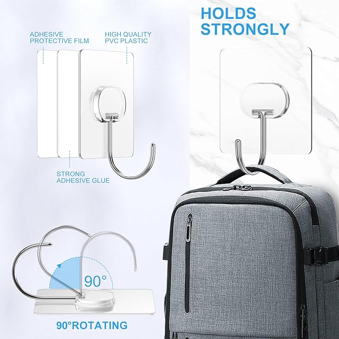 Large Adhesive Hooks for Hanging Heavy Duty Wall Hooks Self Adhesive Towel Coat Hooks Waterproof Transparent Hook for Bathroom Shower Kitchen Keys Door Outdoor Home Improvement Utility Hook 12 Pack
