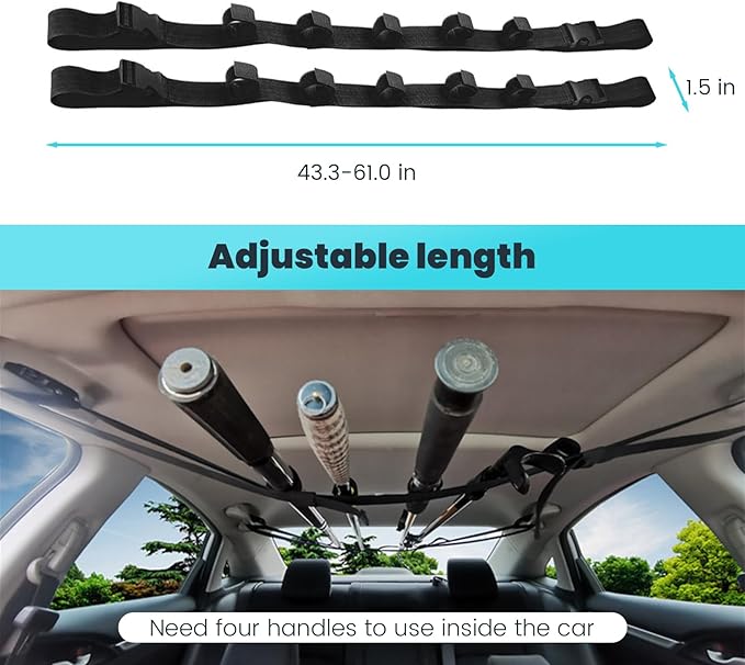 Car Fishing Rod Holder for SUV, Fishing Pole Holder Roof Rack Inside, 5 Rod Capacity, Heavy Duty Nylon Adjustable 30-54 Inch, Fishing Pole Hanger Straps for SUV/Wagons/Van/Jeep/Truck