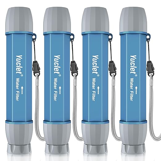 4個パック 携帯浄水器ストロー、ポータブル個人用浄水システム、サバイバル浄水器、キャンプハイキング、旅行、ハンティング、家族での外出用緊急時対策