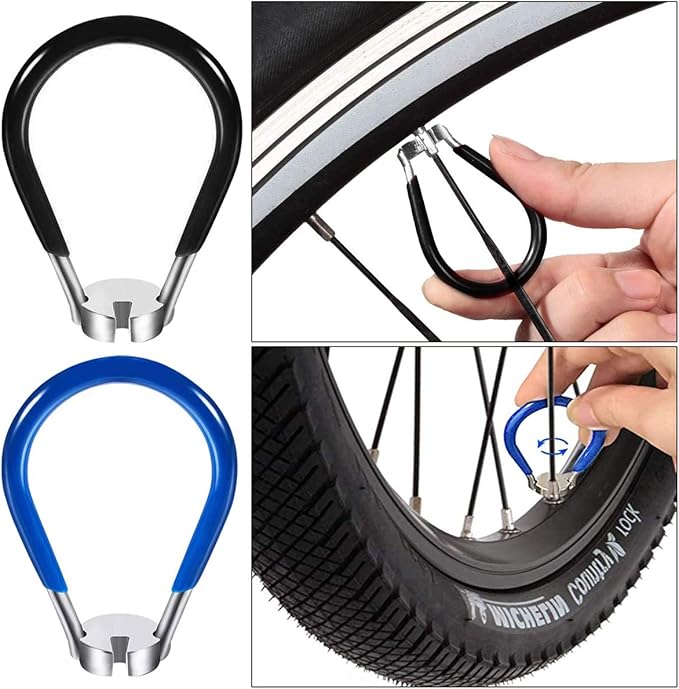 CHIVENIDO Bike Spoke Wrench, Portable Bicycle Spoke Tool Kit Includes 8 Way Bike Rim Truing Tool, Spoke Wrench with Rubber Handle