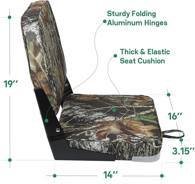 ERGOSEAT Folding Boat Seats Padded Camo Fishing Boat Chair with Backrest Marine Bass Jon Boat Seat