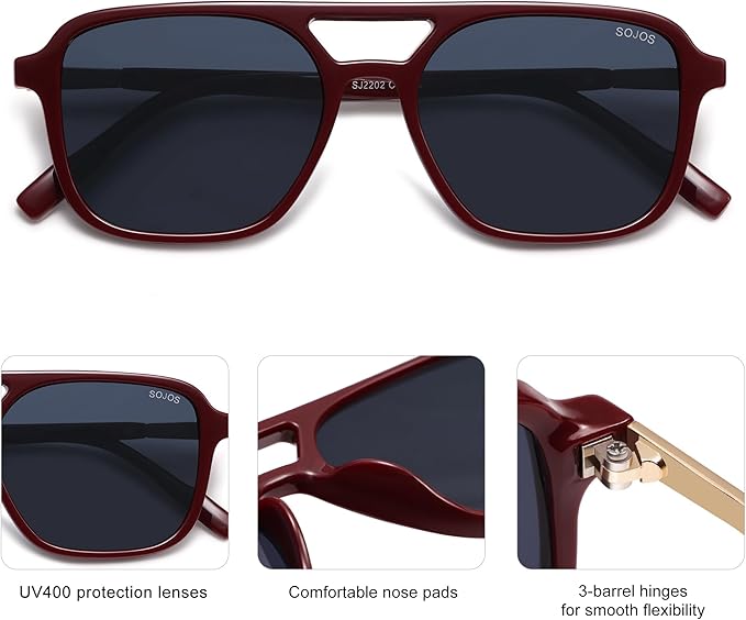 SOJOS Retro Aviator Sunglasses for Women Men,Trendy Rectangle Womens Mens Shades Sun Glasses SJ2202