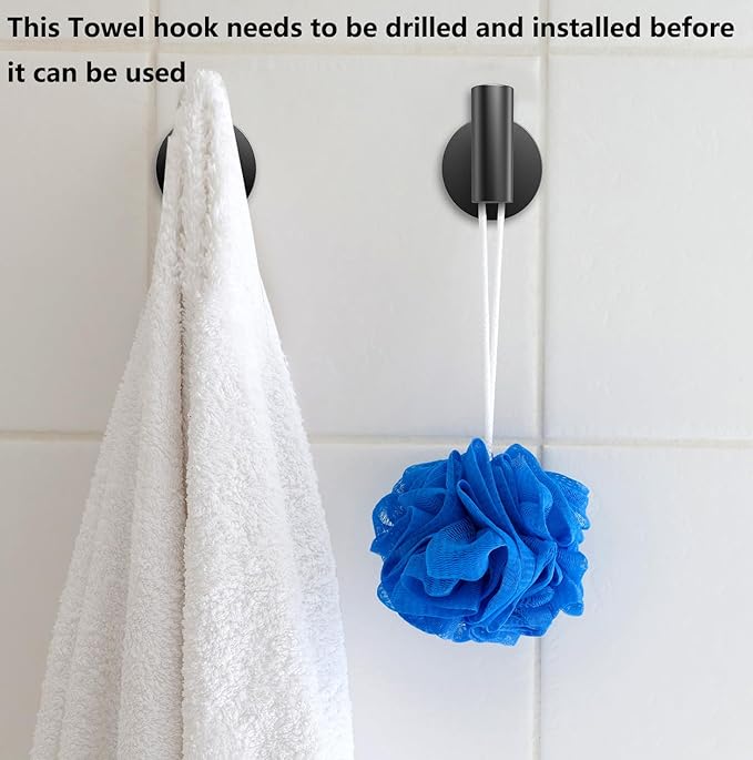 Towel Hooks Bathroom Coat Robe Wall Hook Heavy Duty Door Hanger Towel Robe Clothes Cabinet Closet Sponges Rack for Bathroom Bedroom Kitchen Hotel Pool 4 Packs Black(Drilling Installation)