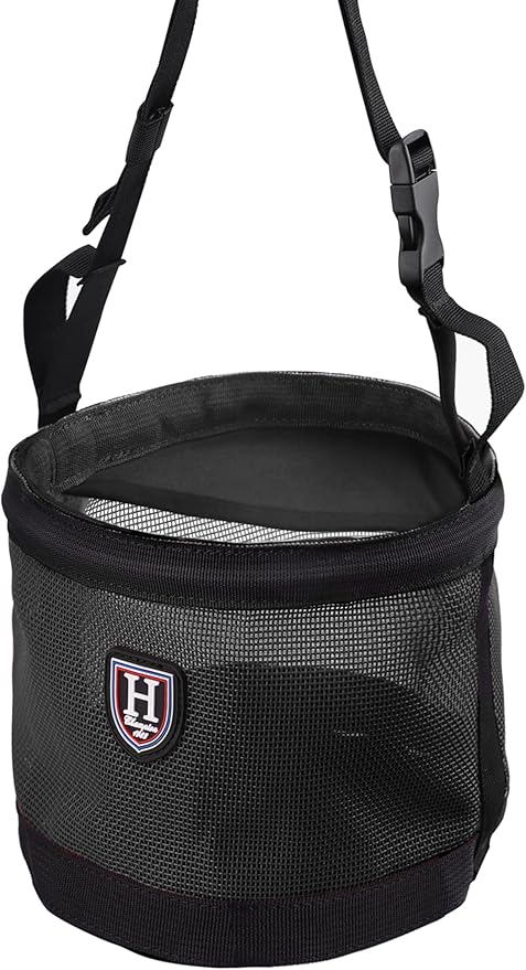 Harrison Howard Horse Muzzle Feed Bag Nylon Mesh Grain Feed Bag with Padded Neck Strap Adjustable Belt Black Medium