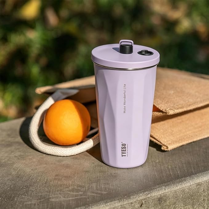 TYESO Stainless Steel Tumbler with straw inside Stainless steel wide-mouth vacuum insulation home office outdoor multi-color thermal insulation and cold insulation cover with 20oz (Purple, 20 oz)