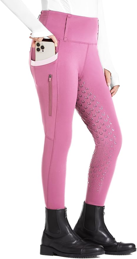 FitsT4 Sports Girls Riding Pants Full Seat High Waist Kids Equestrian Breeches Horse Schooling Tights Zipper Pockets