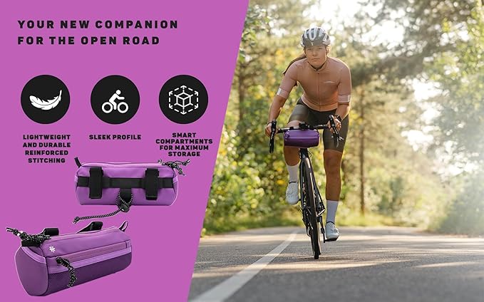 Lumiere & Co. Bike Handlebar Bag - Durable, Multiple Size and Color Options - Dual Elastic Straps, Clips & Hook-and-Loop for Customizable Fit (Purple, Small)