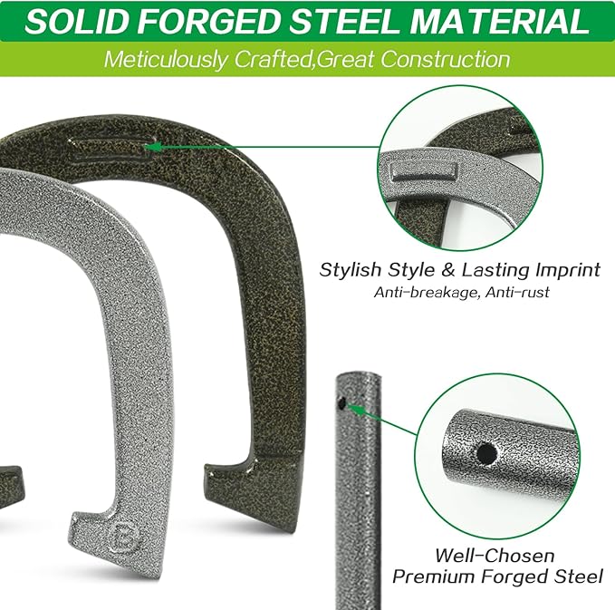 Horseshoes Outside Game - Steel Horseshoe Set - Yard Game Kit with 4 Heavy Duty Horseshoes, 2 Solid 24" Stakes & Carrying Bag - Classic Lawn Games for Adults, Backyard, Camping