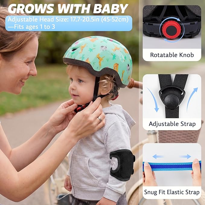 Toddler Helmet with Knee Pads and Elbow Pads Set for Kids Age 1-3, Adjustable Infant Baby Bike Helmet for Girls Boys for Balance Bike, Scooter, Bicycle