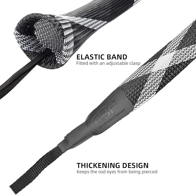SF Fishing Rod Sock Fishing Rod Sleeve Rod Cover Braided Mesh Rod Protector Pole Gloves Fishing Tools for Spinning Fishing Rod,Casting Rod,Musky Rod, Ice Rod, Fly Rod, Spey Rod