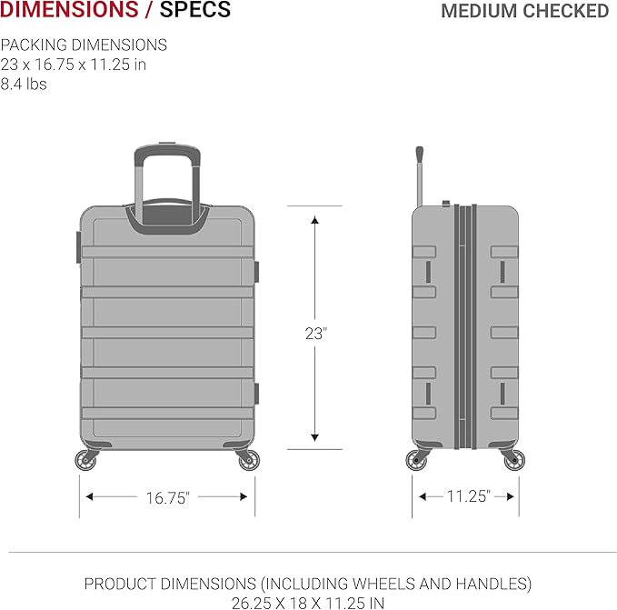 SwissGear 7366 Signature Hardside Expandable Luggage with Spinner Wheels, TSA Lock, Navy, Checked-Medium 23-Inch