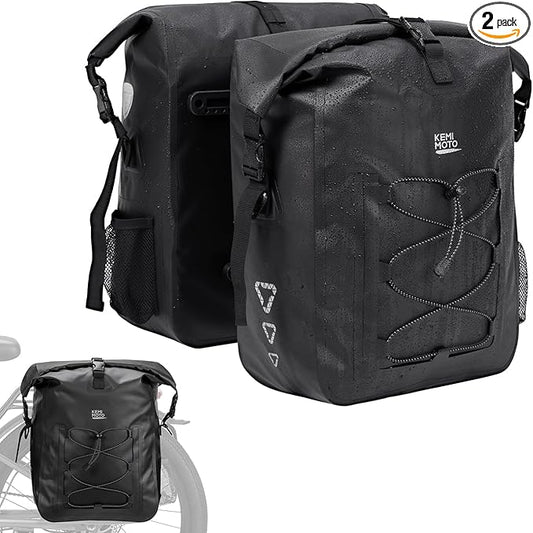 KEMIMOTO Bike Pannier Waterproof 2-Pack, 60L Bicycle Saddle Bag for Rear Rack, Side Storage Bag with Laptop Compartment & Reflective, PVC Air-Tight Material – Commuting Touring Grocery Shoulder Carry