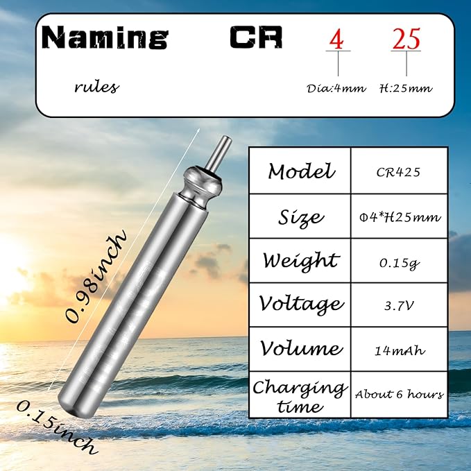 6 Pcs Fishing Glow Sticks LED Fishing Pole Light Night Fish Alert Glow Stick with 8 Pcs Rechargeable CR425 Battery and Battery Charger