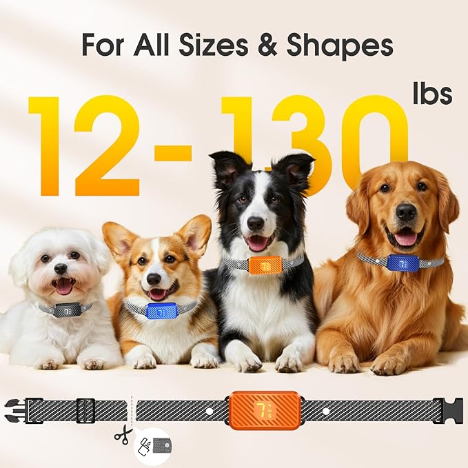 Dog Bark Collar for Large Medium Small Dogs, Effective No-Bark Collar, Smart Barking Collar, Rechargeable Bark Collar with 7 Sensitivity, 3 Modes, Waterproof,Orange