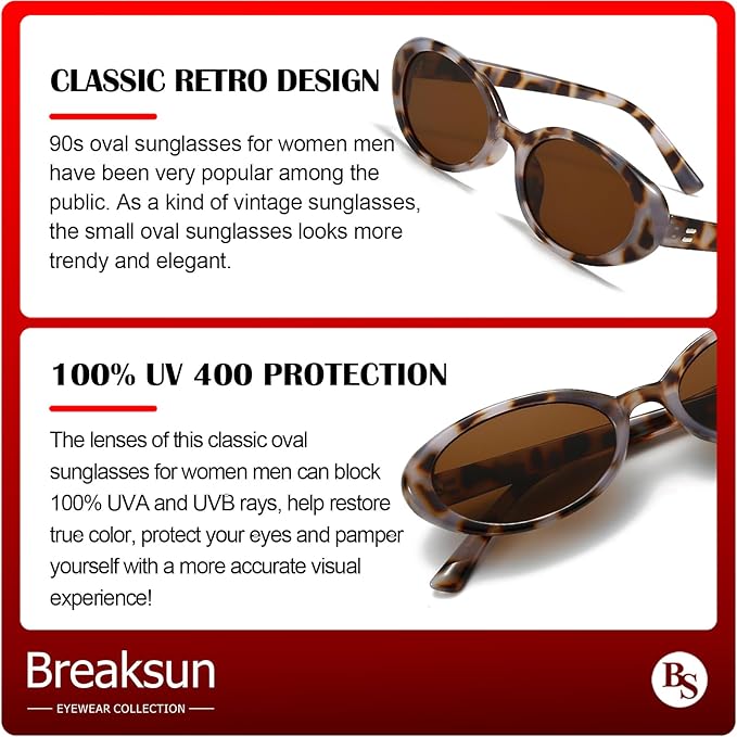 Retro Oval Sunglasses for Women Men Fashion Small Oval Sunglasses 90s Vintage Shades