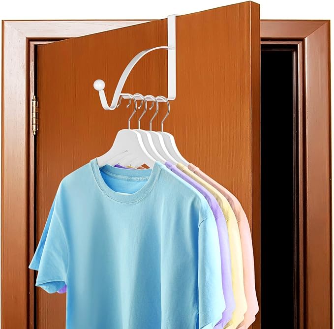 Hotop 4 Pieces Over The Door Hooks Hanger Multi Hanging Storage Organizers Valet Hooks for Coats Clothes Hoodies Hats Scarves Purses Keys Bath Towels Robes and More(White)
