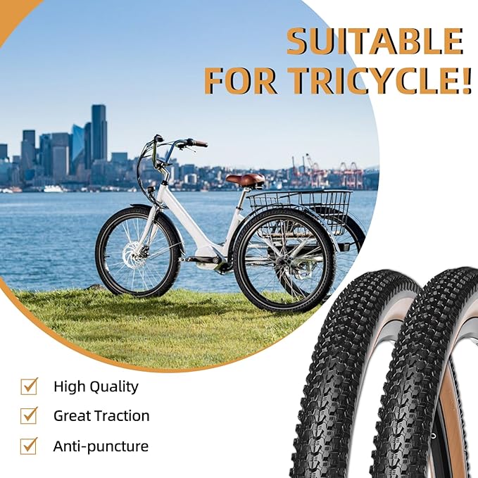 2-Pack Hybrid Bike Tire Kit: 26/27.5/29-inch Lightweight Bicycle Replacement Tires with Inner Tubes and Tire Levers Compatible with MTB,Urban Bike,26 x 1.95/27.5 x 2.1/29 x 2.25