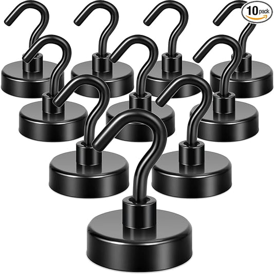Neosmuk Magnetic Hooks, Heavy Duty 85lb+ Strong Magnet Hook for Cruise Cabins, Cruise Ship Essentials for Hanging, Metal Wall Refrigerator Hangers (Black, 10 Pack)