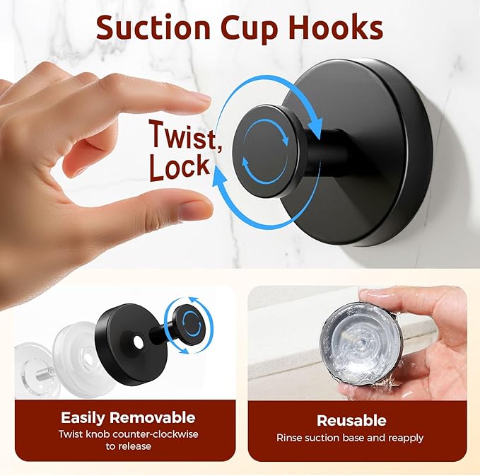 4 Packs Suction Cup Hooks for Shower, Heavy-Duty Wreath Hangers for Front Door, No Drill Glass Door Shower Suction Hooks No Damage for Walls Bathroom Kitchen Window Mirror Tile Towel Coat Robe Loofah