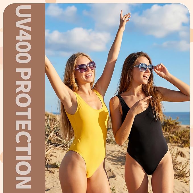 DragonflyDreams 4 Pcs Women Large Sunglasses, UV 400 Glasses Oversized Classic Trend Ladies Sunglasses Sparkling Large Frame