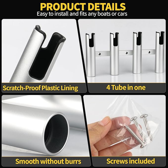 Marinebaby Aluminum Fishing Boat Rod Holder,3/4 Link Tube Aluminum Rod Rack, Suit Boats & Yacht ,Silver