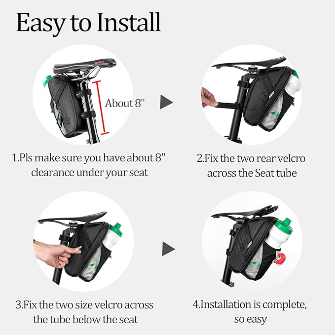 ROCKBROS Bike Saddle Bags with Water Bottle Pouch Waterproof Bike Bags Under Seat Pack for Mountain Road Bike Saddle Bag Bicycles Storage Bag 1.6L