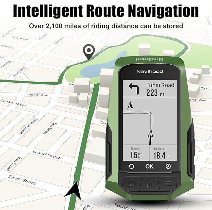 MEILAN Navihood L1 GPS Bike Computer, Navigation Bicycle Computer with Offline Maps and Dynamic Road Planning, 2.6 inch LCD Cycling GPS Unit IPX7, Compatible with ANT+ Sensors/Core/Electronic Shifting