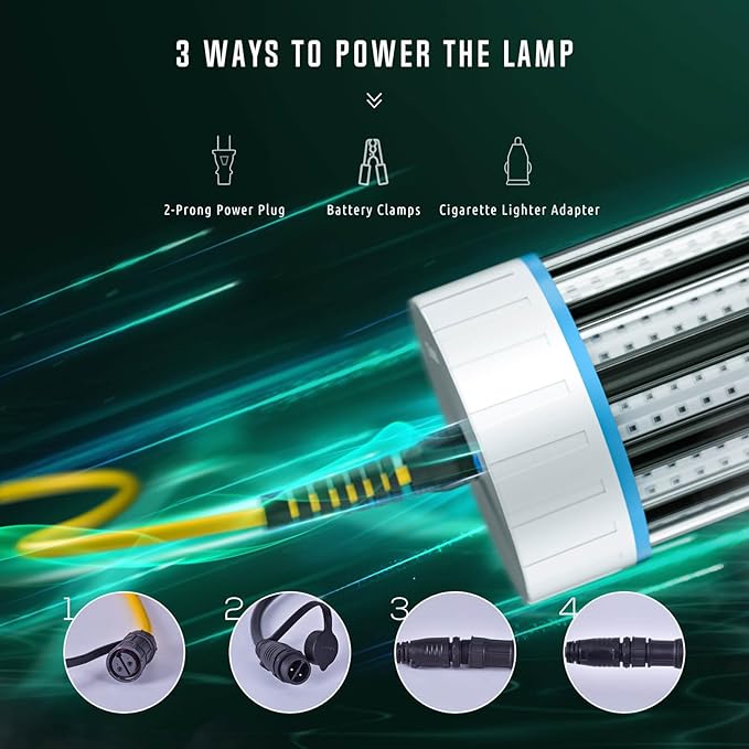 Ultra-Bright Underwater Fishing Light, 110V & 12V Green LED Submersible Light Attractants for Docks, Boats or Kayaks, IP68 Rated for Fresh & Salt Water (30ft Cable)