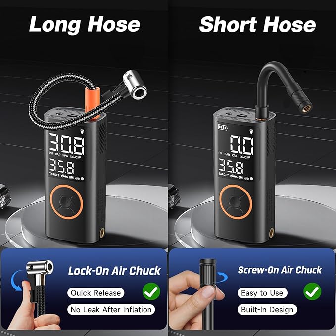 OlarHike Tire Inflator Portable Air Compressor, 6000mAh,Smart Dual Hose System, Auto Air Pump for Car Tires, Bike,Bicycle, Motorcycles, with LED Light & Digital Pressure Gauge，Gifts for Men & Women