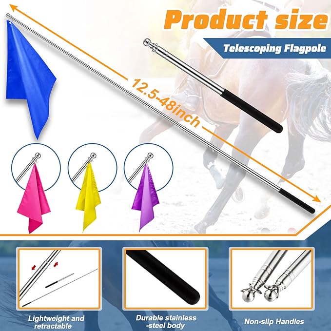 Equestrian Training Flag 4 Pieces Equestrian Training Equipment Nylon Flag with Flagpole