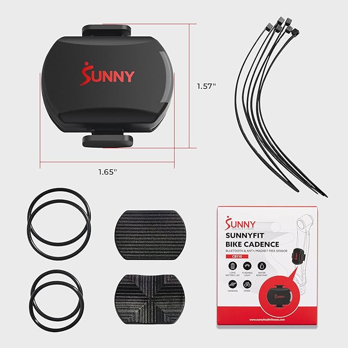 Sunny Health & Fitness Exercise Cycling 2-in-1 Cadence/RPM + Speed Sensor for Indoor or Outdoor Bikes with Free SunnyFit App Enhanced Bluetooth Connectivity - CB110