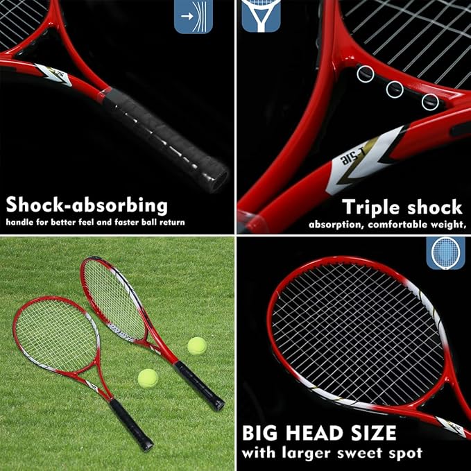 Tennis Rackets 2 Players Recreational for Beginners,Pre-Strung 27 Inch Light Adult Racquet Set for Women Men with Tennis Balls,Overgrips and Carry Bag