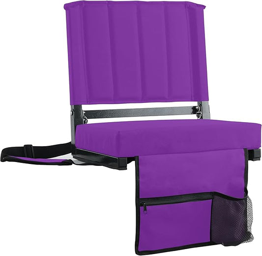 SPORT BEATS Stadium Seats with Back Support Bleacher Chairs with Back and Cushion Thick Padded Bleacher Seats Includes Shoulder Strap Dark Purple 2pcs Standard