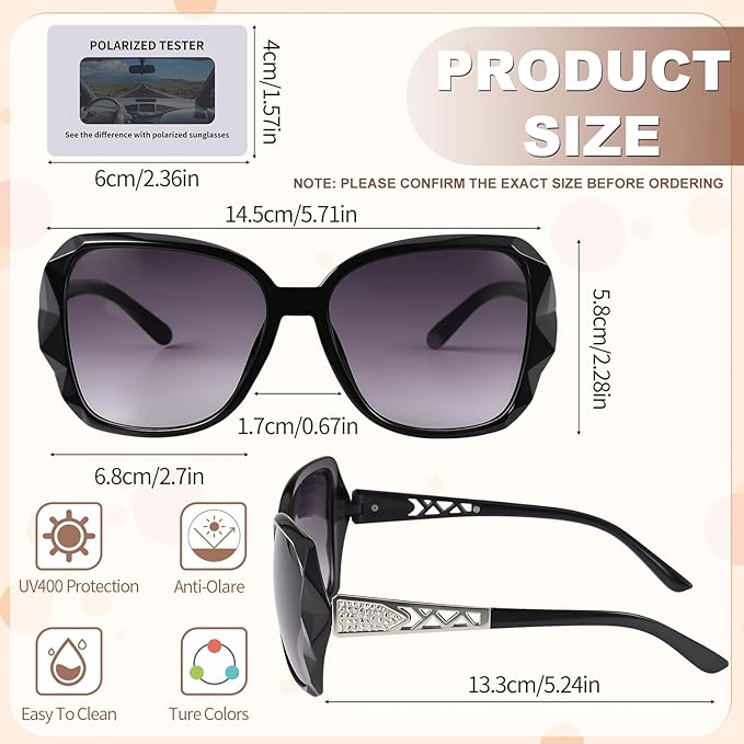 DragonflyDreams レディースビッグサングラス 4点セット UV400対応 オーバーサイズ クラシックトレンド レディーズサングラス スパークリングビッグフレーム