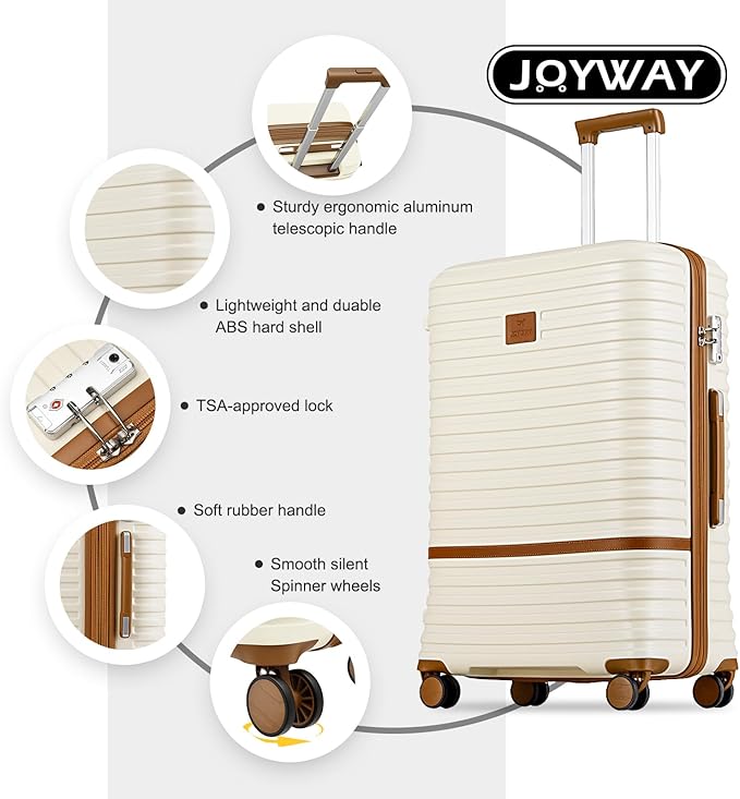 Joyway 28インチ スピナーホイール付きスーツケース、軽量ハードシェル大型スーツケース、TSAロック付き3点セット、ホワイト